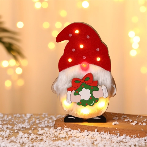 LED Wooden Gnome Ornament With Interchangeable Accessories For Christmas Halloween Easter Independence Day Home Festive Decor
