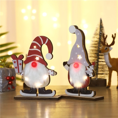 Christmas Gnome Wood LED Light Up Desktop Ornament Faceless Old Man Festive Holiday Decoration For Home Office Table
