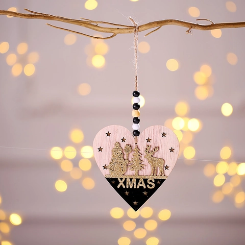 Houten Kersthangers Rendier Sneeuwpop Gouden Glitters Xmas Ster Hart Boom Vormige Feestelijke Huis Feest Decoratie