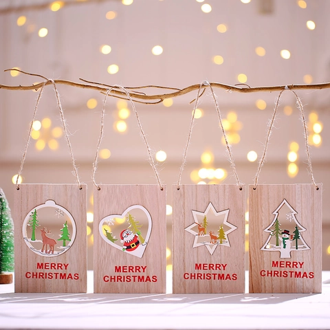Weihnachten Holz Türhänger Merry Christmas Schild Hohl Anhänger Weihnachtsmann Schneemann Rentier Baum Ornament Party Deko