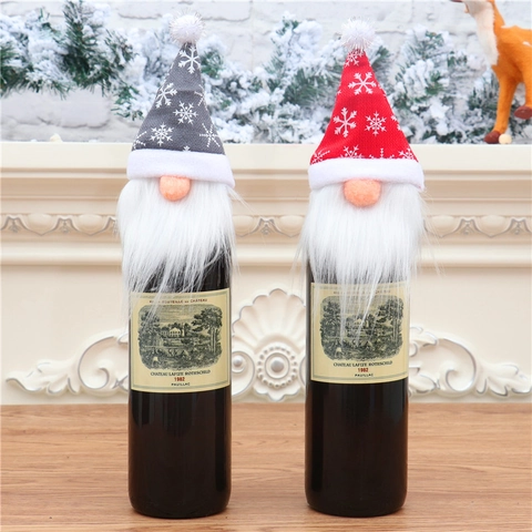 Christmas Gnome Wine Bottle Cover Festive Snowflake Embroidery Faceless Doll Decoration For Champagne Bottle Party Decor