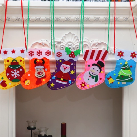 Christmas DIY Handmade Felt Stocking Kit For Kids Santa Snowman Reindeer Pattern Holiday Party Decoration Gift Supplies
