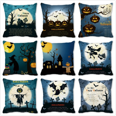 Halloween Kussenhoes Perzik Huid Polyester Vleermuis Pompoen Geest Print Sierkussenhoes Huis Decor Sofa Vierkant
