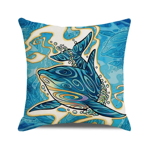 Federa per Cuscino in Lino Nautica Vita Marina Granchio Polpo Tartaruga Cavalluccio Marino Decorazione per Casa Divano Letto