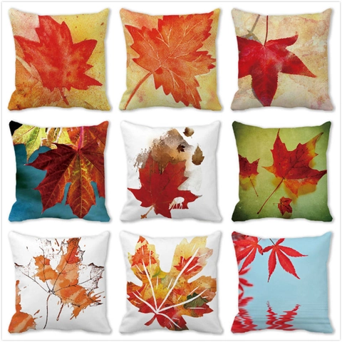 Thanksgiving Autumn Maple Leaves Watercolor Cushion Cover Peach Skin Decorative Square Pillowcase For Sofa Home Decor