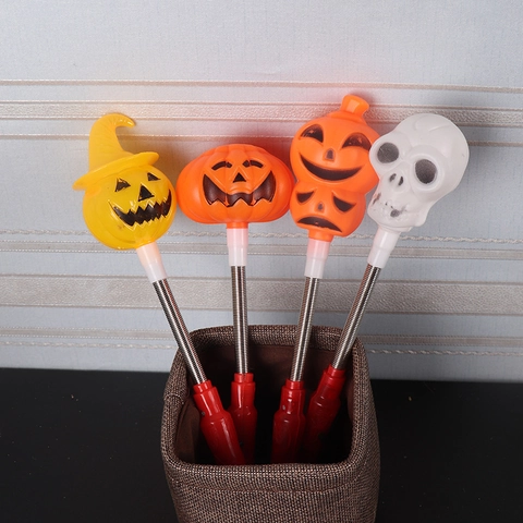 Halloween LED Glow Stick Pumpkin Skull Spring Shaking Wand With AG3 Battery Powered Light Up Party Favors For Kids Decoration