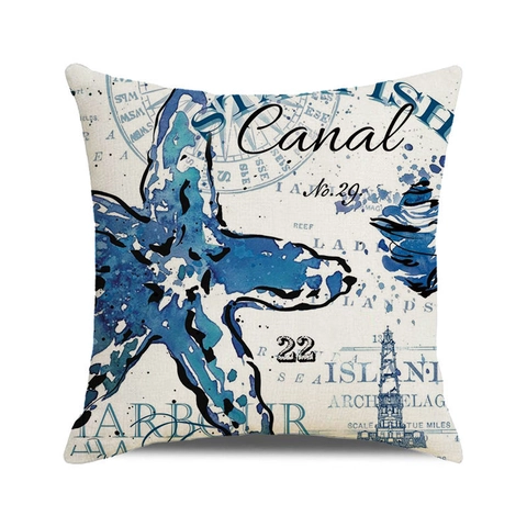 Vintage Küsten Ozean Meerestiere Kissenbezug Leinen Baumwolle Mischung Aquarell Marine Thema Deko Für Sofa Bett