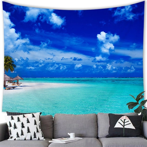 Tropical Beach Tapestry Wall Hanging Ocean Scenery Island Sunset Palm Tree Decor Polyester Fabric For Bedroom Living Room Home