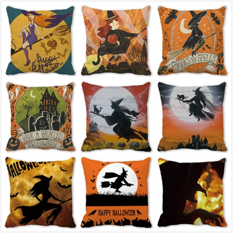 Halloween Kissenbezug Pfirsichhaut Samt Cartoon Hexe Dämon Dekorativer Kissenbezug Für Sofa Heim Party Deko