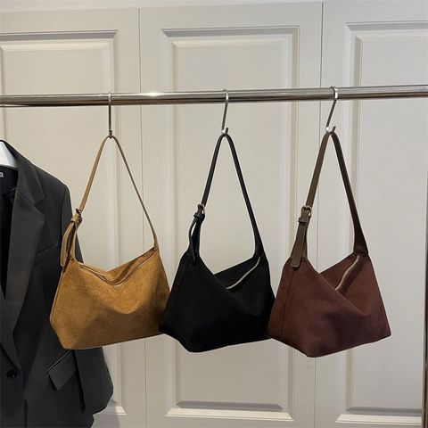 Bolso De Hombro Minimalista De Gamuza Para Mujer Bolso Tote Vintage Mate Debajo Del Brazo Bandolera Con Correa Ajustable