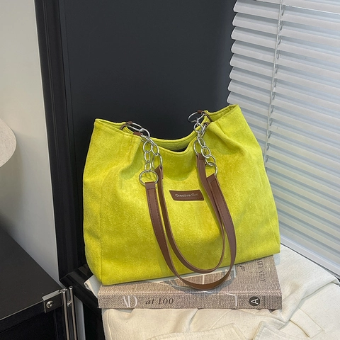 Borsa Tote in Velluto a Coste Donna Grande Capacità Borsa a Tracolla Con Catena Ciondolo Orso Creative Cat Casual Borsa