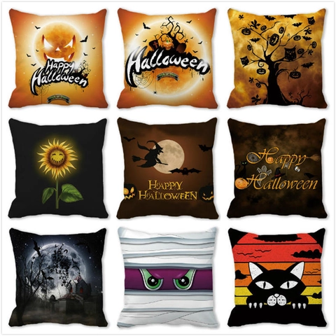 Halloween Kürbis Schwarze Katze Eule Dekorativer Kissenbezug Pfirsichhaut-Samt Sofa Kissenhülle Heim Party Deko