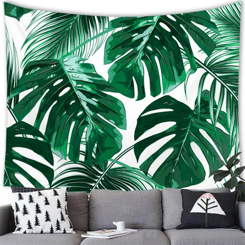 Tropische Pflanzen Grün Blatt Wandteppich Wandbehang Deko Polyester Gewebe Monstera Palmenblätter Für Wohnzimmer Schlafzimmer Dekor