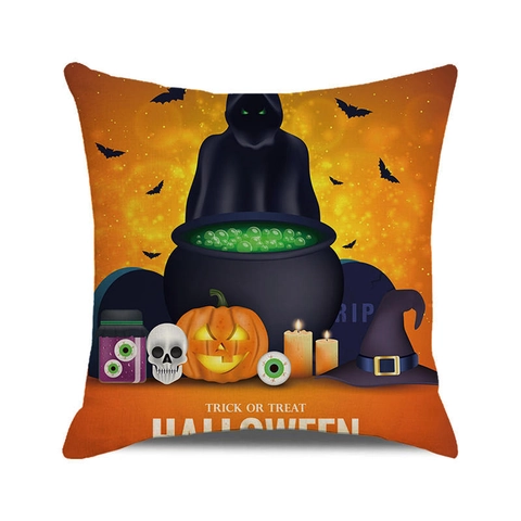 Halloween Kissenhülle Leinen Aquarell Kürbis Fledermaus Druck Für Sofa Home Party Deko Quadratisch