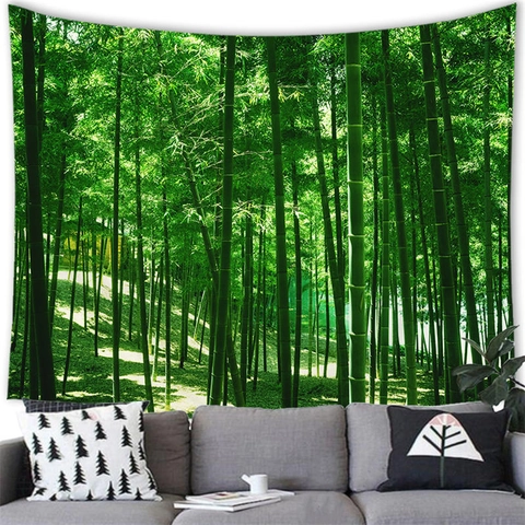 Polyester Nature Landscape Wall Hanging Tapestry Forest Bamboo Waterfall Print Decorative Fabric Background For Living Room Decor
