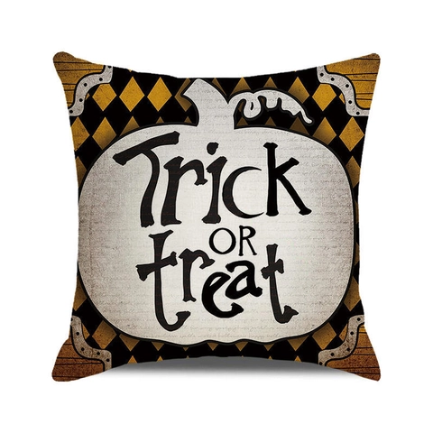 Halloween Pillow Cover Linen Cushion Case Pumpkin Ghost Skull Spooky Decorative Retro Gothic Home Sofa Ornament