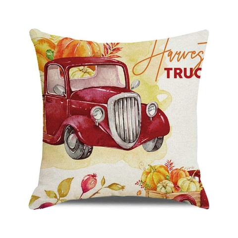 Thanksgiving Herfst Herfst Pompoen Retro Vrachtwagen Linnen Kussensloop Decoratieve Kussenhoes Voor Sofa Home Decor