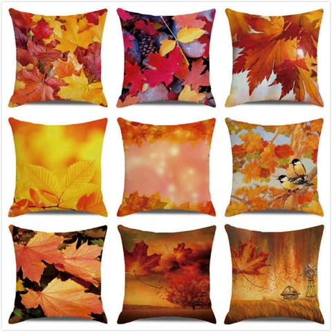 Thanksgiving Autumn Decorative Linen Pillow Covers Maple Leaf Pumpkin Cushion Cases For Home Living Room Couch Decor