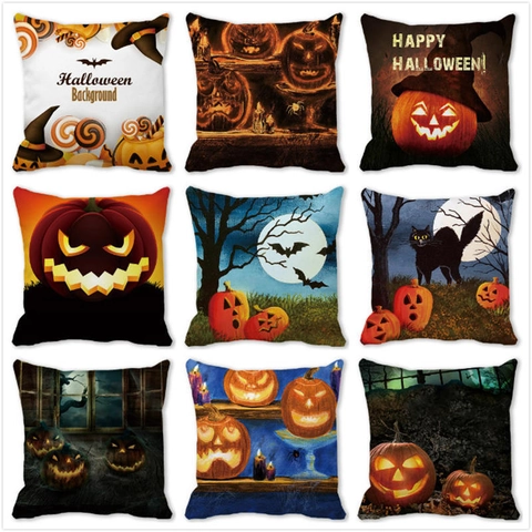 Halloween Κολοκύθα Υδατογραφία Μαύρη Γάτα Διακοσμητική Θήκη Μαξιλαριού Peach Skin Πολυεστέρας Τετράγωνο Κάλυμμα Μαξιλαριού Για Καναπέ Πάρτι