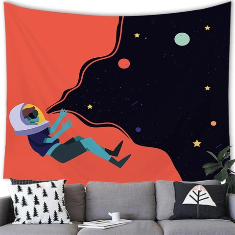 Outer Space Planet Tapestry Wall Hanging Astronaut Galaxy Starry Sky Scenery Polyester Fabric Wall Art For Bedroom Living Room Home Decor