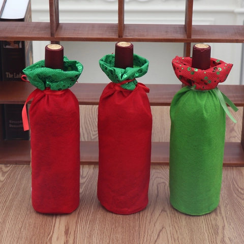 Christmas Wine Bottle Cover Cloth Felt Sequin Embroidery Santa Snowman Reindeer Ribbon Festive Party Dining Table Decor