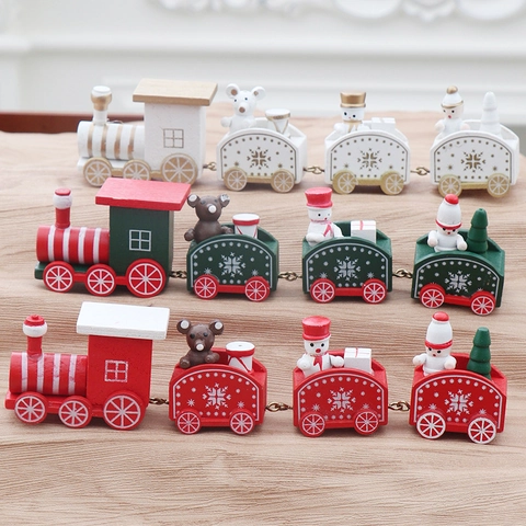 Trenino di Natale in Legno Ornamento Motivo a Fiocco di Neve Decorazione da Tavolo Dipinta a Mano per Festa di Natale Regalo