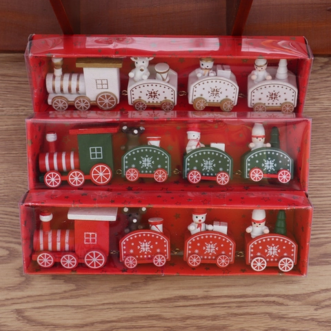 Trenino di Natale in Legno Ornamento Motivo a Fiocco di Neve Decorazione da Tavolo Dipinta a Mano per Festa di Natale Regalo