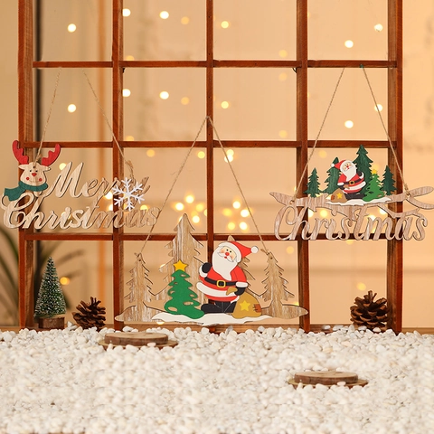 Weihnachtsanhänger Aus Holz Bemalt Weihnachtsmann Rentier Baum Holzornament Haus Tür Wand Dekoration Rustikaler Feiertag