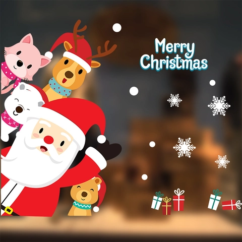Christmas Window Stickers Static Cling PVC Colorful Santa Claus Reusable Glass Decals For Holiday Festive Home Store Decor