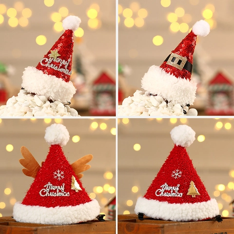 Mini Mollette Per Capelli Cappello Di Natale In Peluche Con Paillettes Rosse Fermagli Con Corna Di Cervo E Stella Decoro Per Feste