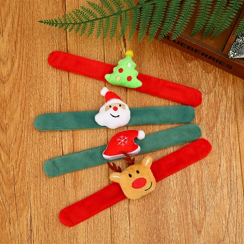 Christmas Kids Plush Slap Bracelets Santa Claus Reindeer Christmas Tree Hat Slap Bands Holiday Party Favors Decoration Gifts