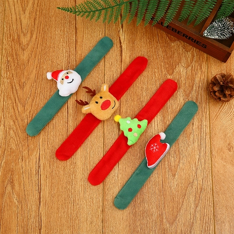 Christmas Kids Plush Slap Bracelets Santa Claus Reindeer Christmas Tree Hat Slap Bands Holiday Party Favors Decoration Gifts