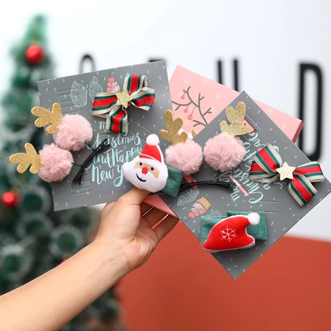 Weihnachts Haarklammern Und Scrunchies Für Mädchen Weihnachtsmann Rentier Plüsch Haarschmuck In Geschenkbox Festlicher Schmuck