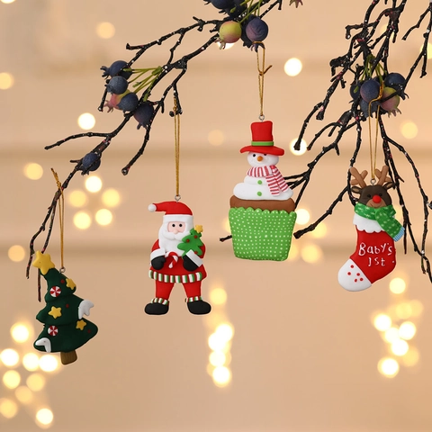 Adornos De Navidad Arcilla Polimérica Decoración Colgante Papá Noel Muñeco De Nieve Reno Árbol Imán De Nevera
