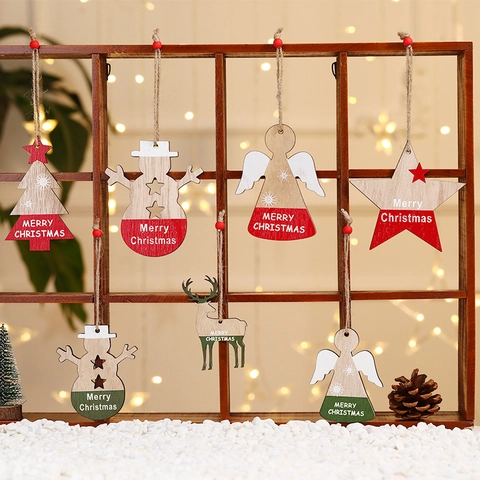 Addobbi Natalizi In Legno Pendente Appeso Dipinto Per Decorazione Albero Di Natale Renna Pupazzo Di Neve Angelo Stella