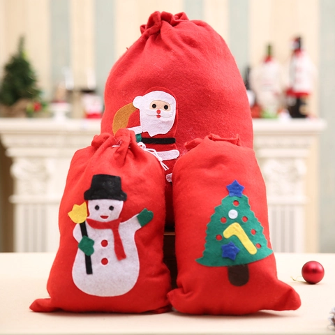 Christmas Gift Bags Non-Woven Drawstring Backpack Santa Claus Snowman Pattern Festive Candy Pouch Holiday Decor