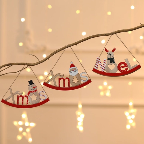 Xmas Noel Wooden Christmas Ornament Santa Claus Snowman Reindeer Rocking Decoration For Christmas Tree Home Table Party Gift