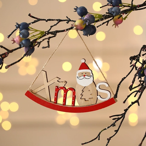 Xmas Noel Wooden Christmas Ornament Santa Claus Snowman Reindeer Rocking Decoration For Christmas Tree Home Table Party Gift