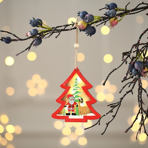 Hölzerne Weihnachten LED Hängende Ornamente 3D Hohl Weihnachtsmann Rentier Leuchtende Deko Für Weihnachtsbaum Party Haus