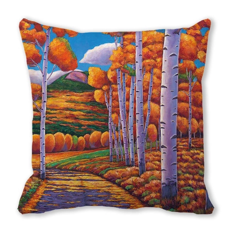 Autumn Landscape Throw Pillow Covers Peach Skin Velvet Thanksgiving Forest Tree Oil Painting Square Cushion Covers Sofa Decor