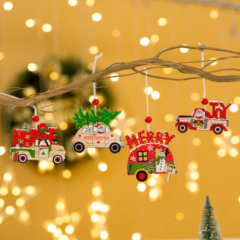 Decorazioni Da Appendere In Legno Di Natale Design Camion Auto Cartone Animato Ciondolo In Compensato Dipinto Per Albero