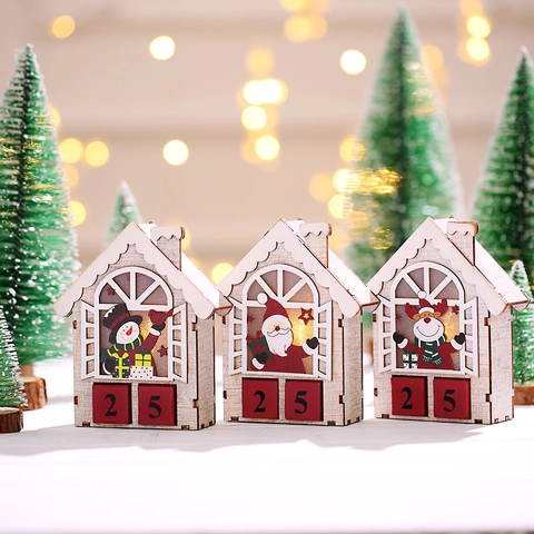 Calendario Avvento Natale In Legno LED Luminoso Conto Alla Rovescia Decorazione Scrivania Babbo Natale Pupazzo Di Neve Renna