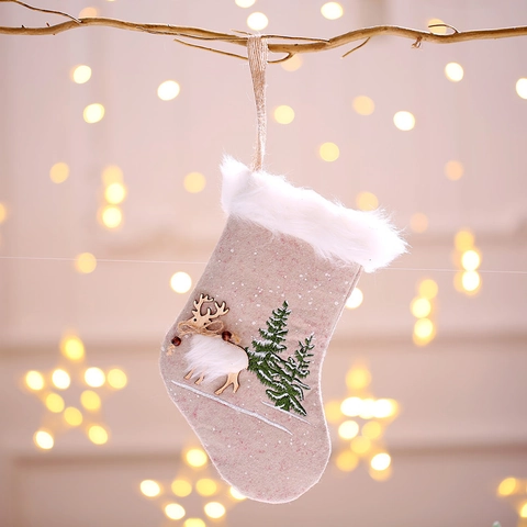 Christmas Stocking And Glove Hanging Decoration Linen Flannel Reindeer Embroidery For Festive Tree Window Holiday
