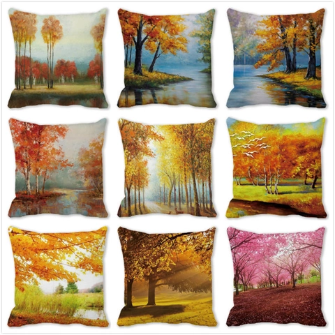 Erntedankfest Aquarell Herbstblätter Pfirsichhaut Kissenbezug Herbstwald Dekorativer Kissenbezug Für Sofa Heimdekoration