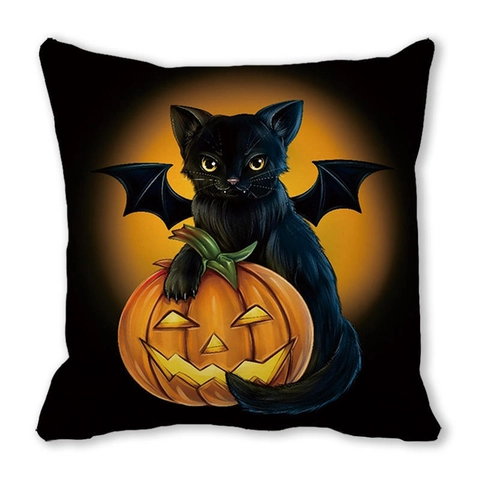 Halloween Deko Kissenbezug Schwarze Katze Kürbis Pfirsichhaut Samt Quadratische Kissenhülle Sofa Deko