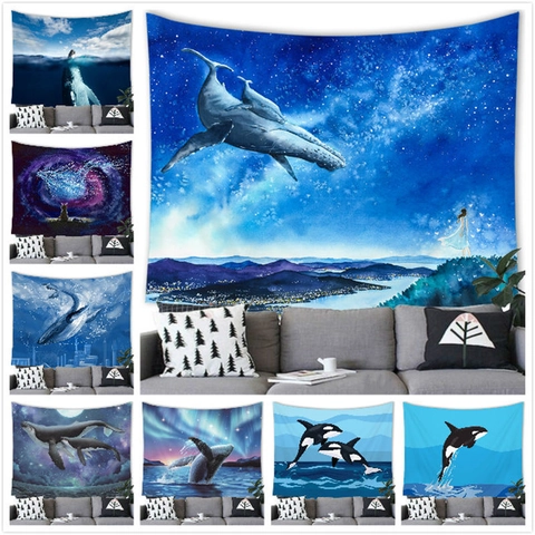 Fantasie Galaxie Wal Wandteppich Polyester Peach Skin Kurzplüsch Sternenhimmel Aurora Ozean Tier Wandkunst Decke Für Wohnzimmer Schlafzimmer Zuhause Deko