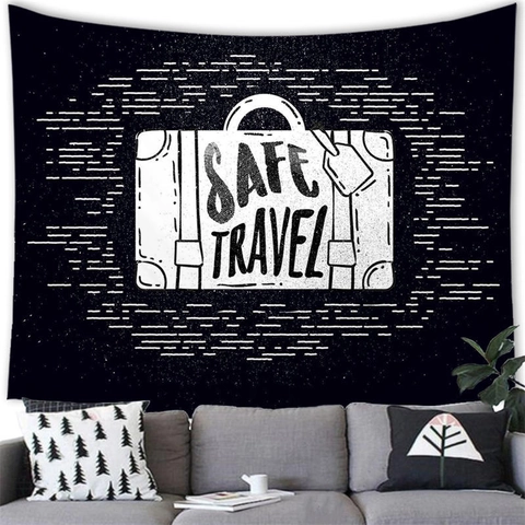 Tapiz de Viaje Aventura Vintage de Tela de Poliéster Decoración de Pared Con Estampado de Coche Avión Ballena Letras para Sala de Estar Dormitorio Hogar