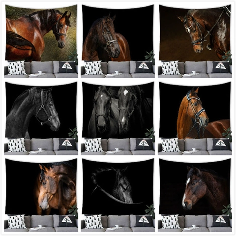 Realistic Horse Portrait Wall Tapestry Polyester Fabric Artistic Equine Head Hanging Decor Modern Aesthetic Home Art
