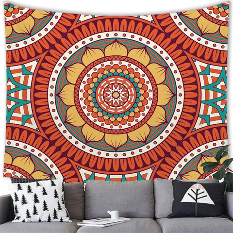 Bohemian Mandala Wall Hanging Tapestry Polyester Fabric Large Backdrop For Living Room Bedroom Dorm Home Decor Retro Geometric Flower Art