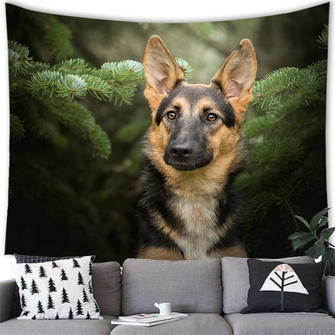 Tapiz De Perro Colgante De Pared Tela De Poliéster Impresión Realista Pastor Alemán Husky Decoración De Sala De Estar